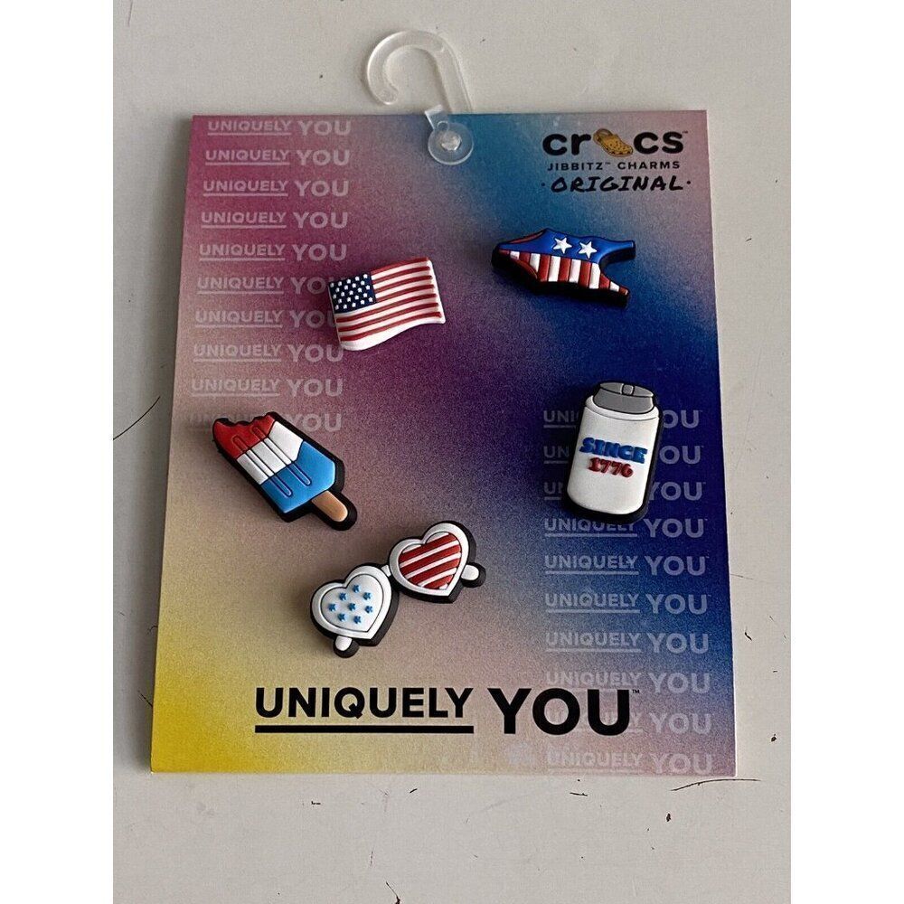 5 Pk Crocs Patriotic USA Flag Sunglasses Swimsuit Popsicle‎ Jibbitz Charms NEW